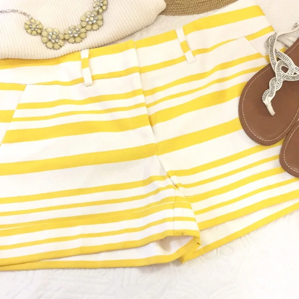 New York & Co. Yellow Striped Shorts